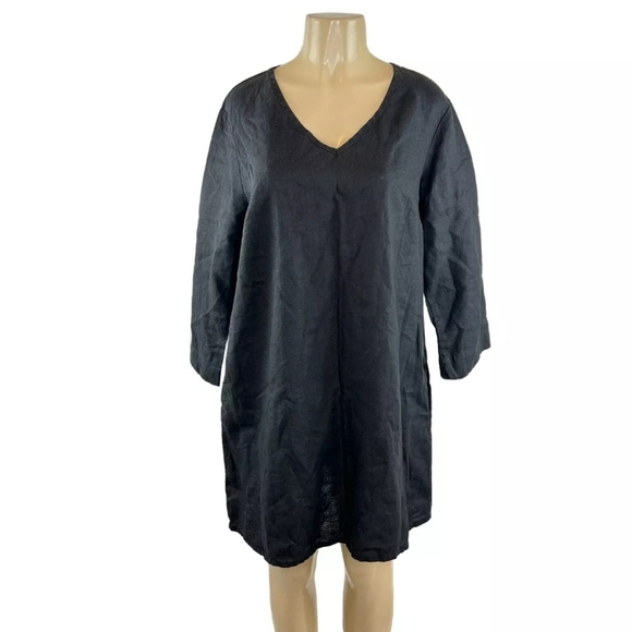 Flax Linen B dress knee length w/ Pockets Small MINIMALIST - Picture 1 of 7